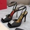 Rhinestone Sandals Designers Shoes Top quality Satin Square diamond buckle fish mouth stiletto heel shoe 10.5CM high heeled womens designer Sandal 35-42