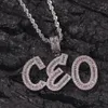 Hip hop nome personalizado baguette letras pingente colar com corrente de corda ouro prata bling zircônia pingente masculino jóias2990