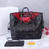 女性の高級デザイナートートバッグハイキャパシティショッピングバッグ2pcs/セットウォレットレザーラティスチェッカー格子縞の花のハンドバッグ財布50cm