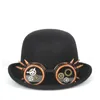 Berets Women Men Black Wool Steampunk Bowler Hat Topper With Gear Glasses Top Hats Fedora Magician Billycock Groom