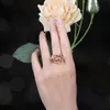 Wedding Rings Jewelry Arrival Pomegranate Leaf Red Gemstone 925 Sterling Silver Cocktail Ring for Woman Fashion Yellow Gold Plated 231218