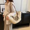 2024 New Designer women's crossbody shoulder Internet celebrity fashion trend Tote summer texture niche large capacity straw woven foreign style bag for women