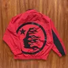 Hellstar Thriller Red Track Jacket Pants Tracksuit Hipster Washed Fabric Street Graffiti Lettering Foil Print Vintage Loose Tracksuit broderad brevdräkt