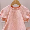 Flickans klänningar Våren och sommaren 2022 Nya barnflickor Pink Western Style Girls Mesh Short-Sleeve Princess Dress Kids Vestidos