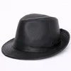 Berets Male Genuine Leather Jazz Hat Adult Fedoras Sheepskin Cap Elderly Quinquagenarian Cowboy B-7284