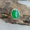 Klusterringar naturlig kejsare Green Jade Chalcedony Agate Ring Silver inlaid för män och kvinnor som gåva