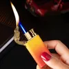 Lighters Double Fire Direct Switch Butane Lighter Metal Gradient Gas Gift for Lovers 231216