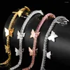 Bracelets de cheville Hiphop Creative Single Row 4mm Zircon Butterfly Tennis Chain Pieds Extension d'une seule pièce