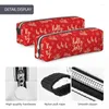 Sacos cosméticos Ano Snowflake Lápis Casos Vermelho Feliz Natal Caneta para Estudante Grande Capacidade Escritório Zipper Pencilcases