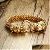 Kette Herren Punk Double Dragon Head Fischgrätenarmband für Männer Braslet Edelstahl Goldton Hip Hop Männlicher Schmuck 22 5C268F Dro Dhhfc