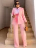 Women's Suits Blazers Business Women Blazer Sets 2 Piece Outfits Pink Jacket Wide Leg Pants Suit Elegant Fall Winter Formal Suits Party Office Clothes 231216