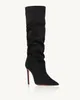 Woman Designer Aquazzuras Matignon Bootie Lined Bootie embellished Black Brown Style Leather Suede play Mid Calf Block Heel Stretch