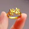 Cluster Rings Pure 24K Yellow Gold Ring Women 3D Flower