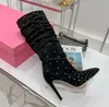 Merk Stiletto Hakken Laarzen voor Dames Puntschoen Kristal Diamanten Decro Mode Westerse Laarzen Designer Dames Elegant Sexy Winter Chelsea Laarzen Vrouwelijke Schoenen