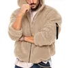 Jaquetas masculinas com capuz jaqueta outono/inverno lã pele peluda quente cor sólida outwear zíper casual casaco de cordeiro moda moletom