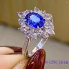Cluster Rings Blue Zircon 925 Silver Jewelry Amulets Jade Crystal Luxury Vintage Women Real Charm Adjustable Ring Natural Gifts Fashion