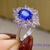 Anelli a grappolo Zircone blu Gioielli in argento 925 Amuleti Giada Cristallo Lusso Vintage Donna Fascino reale Anello regolabile Regali naturali Moda