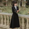 Women's Trench Coats Autumn Winter Womens In French Design Long-sleeve Coat Slim Waist Jacket Mid-length Romantic Lady Black Tops