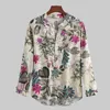 Men's Casual Shirts Mens Shirt Long Sleeve Henley Hawaiian Aloha Plant Print Summer Fashion Stand Collar Top Holiday Vacation Wear