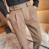 Men's Suits 2023 Winter Woolen Suir Pants Men Solid Color Slim Fit Business Dress Fashion Casual Office Social Wedding Groom Trousers