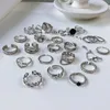 Band Rings 50 pièces/lot Vintage évider anneaux pour femmes argenté mélange fleur souriant réglable ouverture bague de doigt charme bijoux accessoires 231218