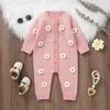 Rompers Citgeetts Spring Infant Babhaghers Knit Romper Long Sleeve Button Flower Jumpsuit Seater Pink Clothes 231218