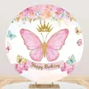 Dekoracja imprezy obrussfactory motyl okrągła okładka tła dla Pography Pink Flower Princess Girl's Circle Happy Birthday Banner