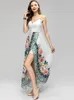 Women's Runway Dress Sexy Spaghetti Straps Printed Asymmetrical Split High Street Fashion Summer Holiday Vestidos