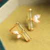 Boucles d'oreilles en bambou pour femmes, élégantes, tendance, feuille de strass, Vintage chinois, bijoux esthétiques, nouvelle collection