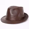 Berets Male Genuine Leather Jazz Hat Adult Fedoras Sheepskin Cap Elderly Quinquagenarian Cowboy B-7284