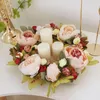 Dekorativa blommor 30 cm Peony Artificial Wreath Faux Floral Spring Garland Handmased For Wedding Fistival Indoor