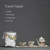 Set da tè Teiera in ceramica Tazza da viaggio Set da tè Bicchieri Squisita borsa regalo portatile cinese disegnata a mano per ufficio domestico GungFu decorativo