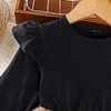 女の子のドレスドレスキッズキッズガール4-7歳の黒い長袖メッシュパッチワークドレス女の子のための女の女の子の誕生日パーティーイブニングドレス