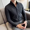 Mannen Casual Shirts Mannen Overhemd 2023 Herfst Lange Mouw Camisas Business Mode Mannelijke Effen Britse Stijl Wit Zwart kleding