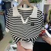 Women's Polos Women Short Sleeve Striped Polo Shirts Summer T-shirt Hollow Out Contrast Colors Patchwork Korean Fashion Casual Versatile