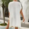 Klänningar Tassel Beach Cover Up Dress Woman Summer 2022 Pareo Baddräkt Cover Ups White Crochet Swim Coverup Female Tunics Coverup