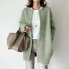 Trench da donna Cappotto in lana coreana Slim lungo autunno inverno elegante maglione girocollo con cardigan abbottonato sul davanti