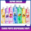 Оригинальный кальян VAPME SHISHA, 15000 затяжек, одноразовая электронная сигарета, 12 вкусов, 650 мАч, аккумуляторная батарея, 24 мл, предварительно заполненный комплект капсул, контроль воздушного потока VS JNR ShiSha 12000