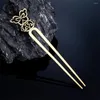 Hair Clips Vintage Antique Bronze Butterfly Stick Women Charm Metal Bookmark Ancient Traditional Clothing Tiara Noble Hairpins Jewelry