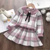 女の子のドレスメノアの子供秋ヒョウ服子供冬のセータードレスウール長袖猫デザインガールズ衣類ニットボウドレス