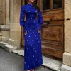 Casual Dresses Spring Elegant O-neck Back Lace-up Long Dress Women Floral Print Slim Boho Maxi Autumn Sleeve Satin Evening