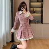 Robes décontractées de base 2023 automne Plaid Patchwork femmes robe petit parfum Tweed simple boutonnage ceintures rose fête femme coréenne robes 231218