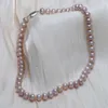 Natural Freshwater Pearl Silver Necklace White Pink Purple Color 8-9mm Round Pearl Chain Fine Jewelry