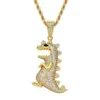 Mathalla Men's Hiphop Animal Dinosaur CZ Pendant Jewelry Iced Out Cubic Zircon Pendant Brass Copper Gold Chain Necklace Joyer231f