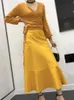 Dresses Women Genuine Leather 80 Cm Long Skirt Female French Elegant Ing Super Long Flared Saia Longa Mujer Yellow Umbrella Jupe