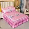 BEDSPREAD 3 PCS Zestaw Nowoczesne królewskie błękitne łóżko fajne spódnice z pralką maszynową prześcieradła z elastycznym opaską do królowej king size 231218