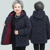 Casacos de trincheira femininos de meia idade e idosos roupas de algodão adicionar veludo engrossado com capuz casaco parka solto quente casaco de inverno