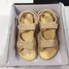 Women Fashion Sandals Summer Slippers Leather Quilted Button Caviar Luxury Chain Gold Girl Slippers Crystal Platform Summer Beach Slippers With Box 35-42