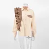Blusas femininas super elegantes camisa de outono senhoras assimétricas contraste bolso botão em camadas top de renda
