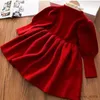 Vestidos da menina 2-6t bebê menina vestido inverno malha manga longa camisola roupas grossas ano novo traje de natal crianças arco aniversário vestidos de princesa